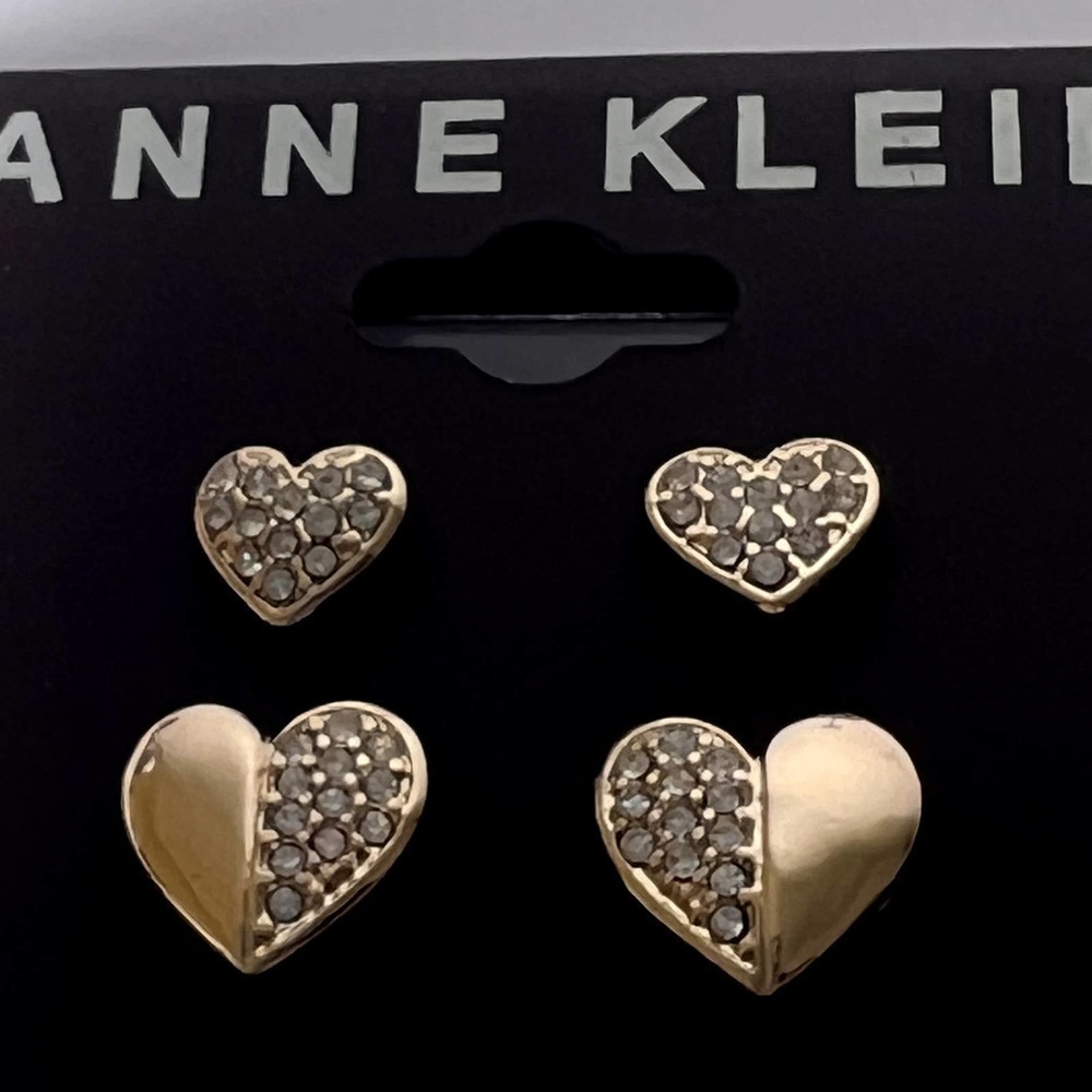 Anne Klein Timeless Elegant Gold Crystal Heart Stud Earrings Pave Duo Set Gift - Picture 6 of 8